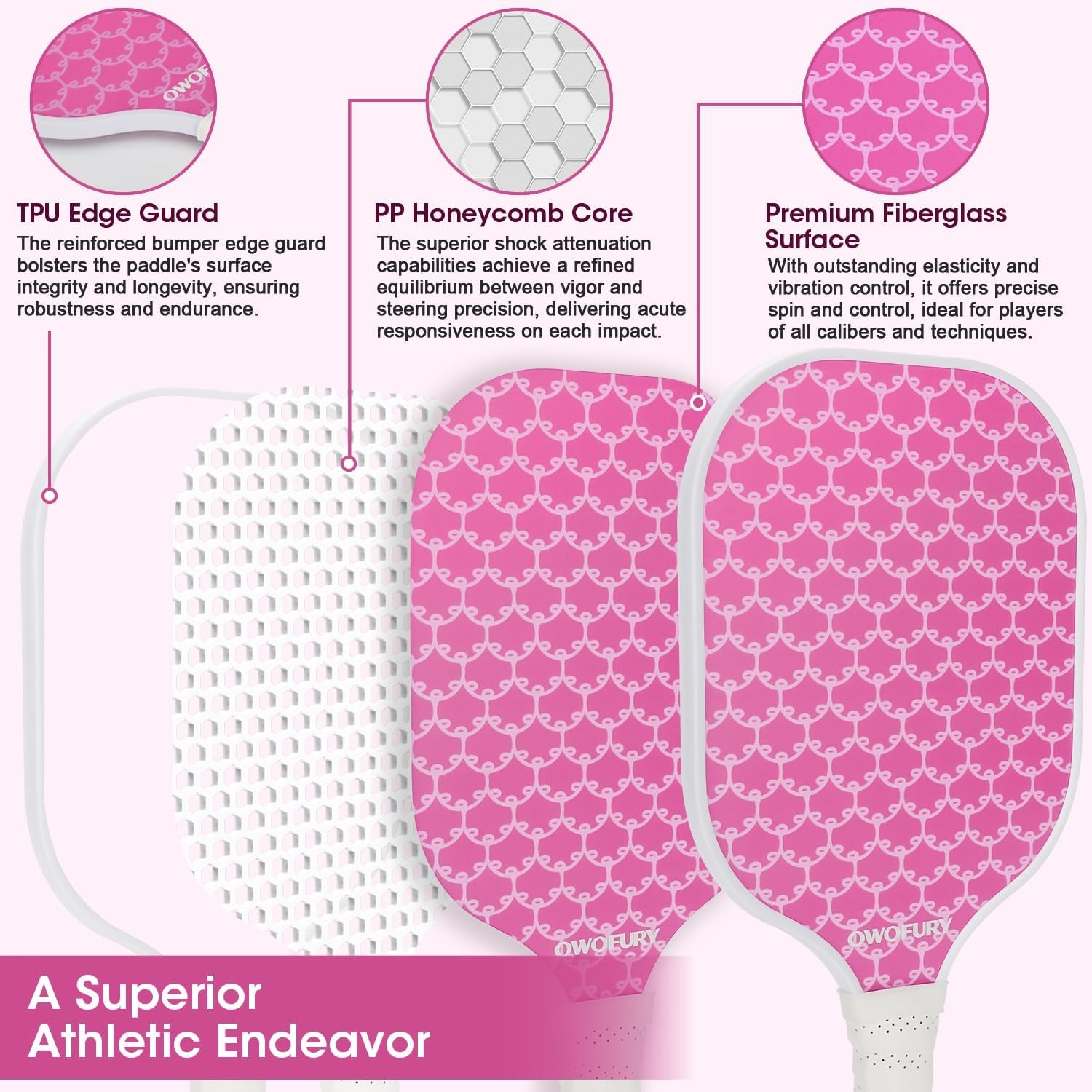 Fiberglass Pickleball Paddles Set of 2, Pickle Ball Racket Lightweight Honeycomb Core Control Paddle, with 4 Indoor Outdoor Balls and Bag for Men Women