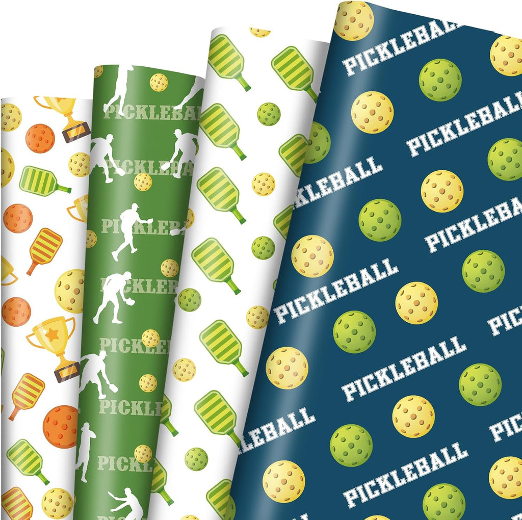 Pickleball Wrapping Paper 12 Sheets - Pickleball Gift Wrap - Sports Ball Gift Wrapping Paper - Pickleball Themed Gift Packing Paper for Pickleball Lovers, Pickleball Parties, 20"×28"
