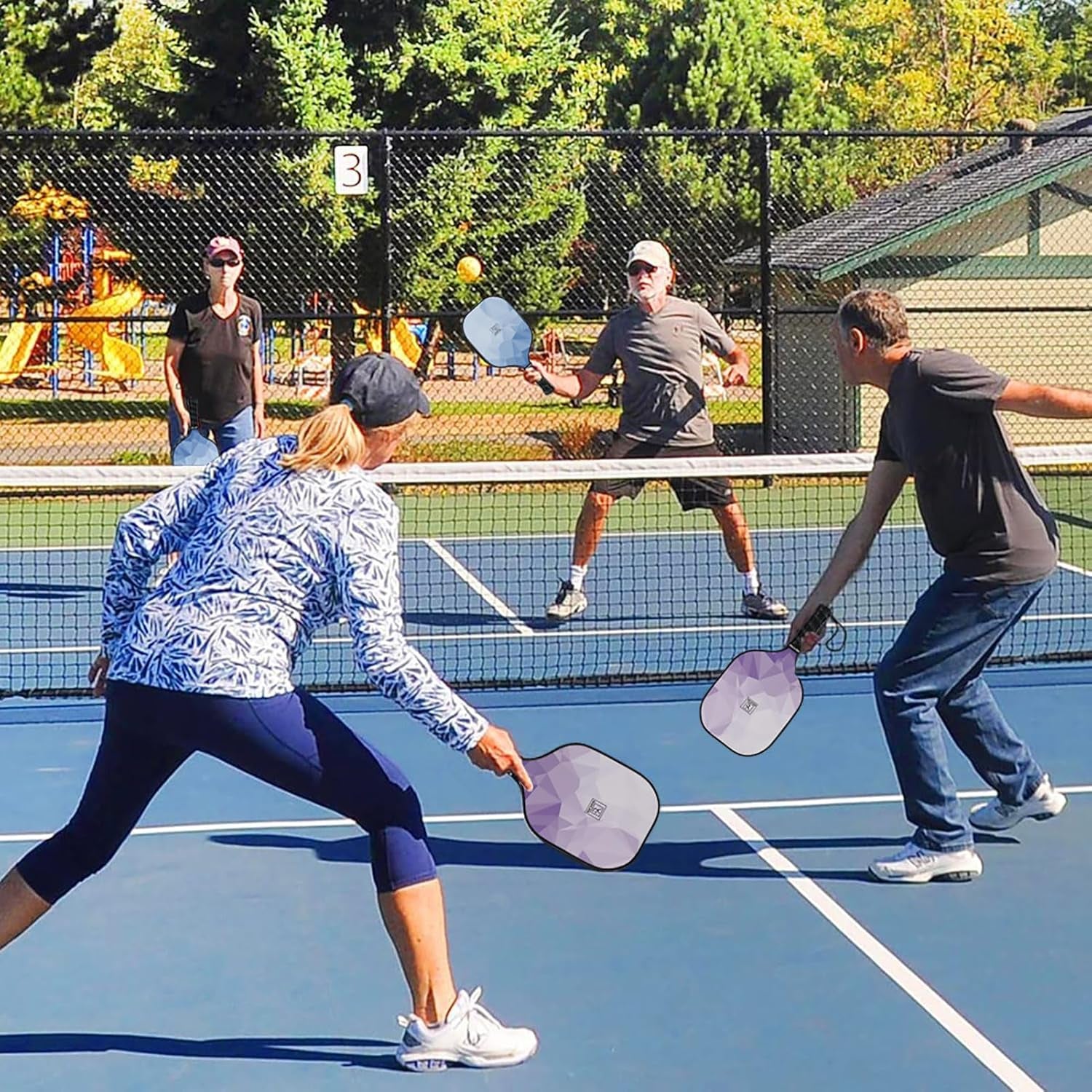 Pickleball Paddles Set of 4, USAPA Approved Pickleball Set, Fiberglass Pickle Ball Rackets, 3 Outdoor Pickleball, 3 Indoor Pickleball Balls, 4 Pickleball Overgrip, 1 Pickleball Bag