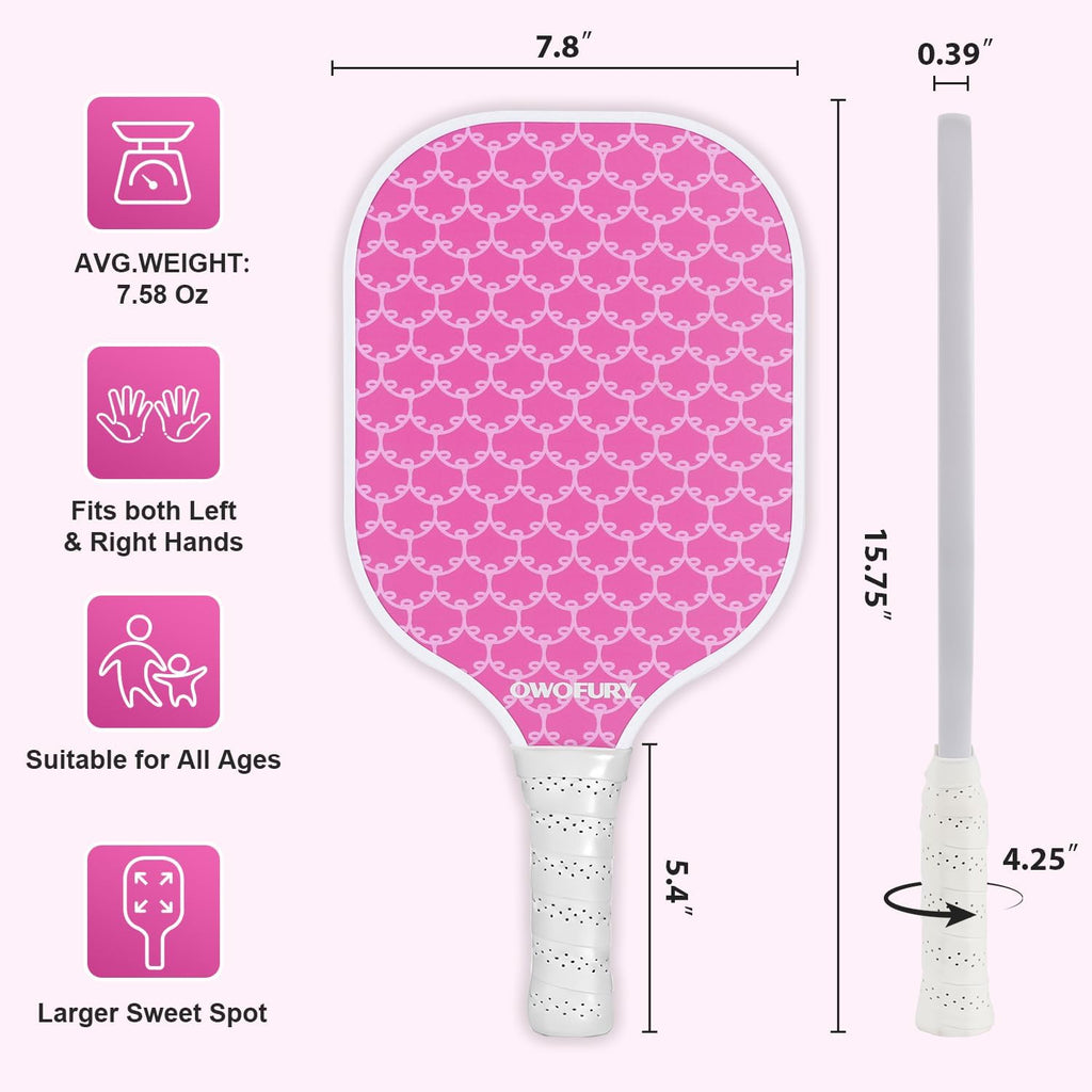 Fiberglass Pickleball Paddles Set of 2, Pickle Ball Racket Lightweight Honeycomb Core Control Paddle, with 4 Indoor Outdoor Balls and Bag for Men Women
