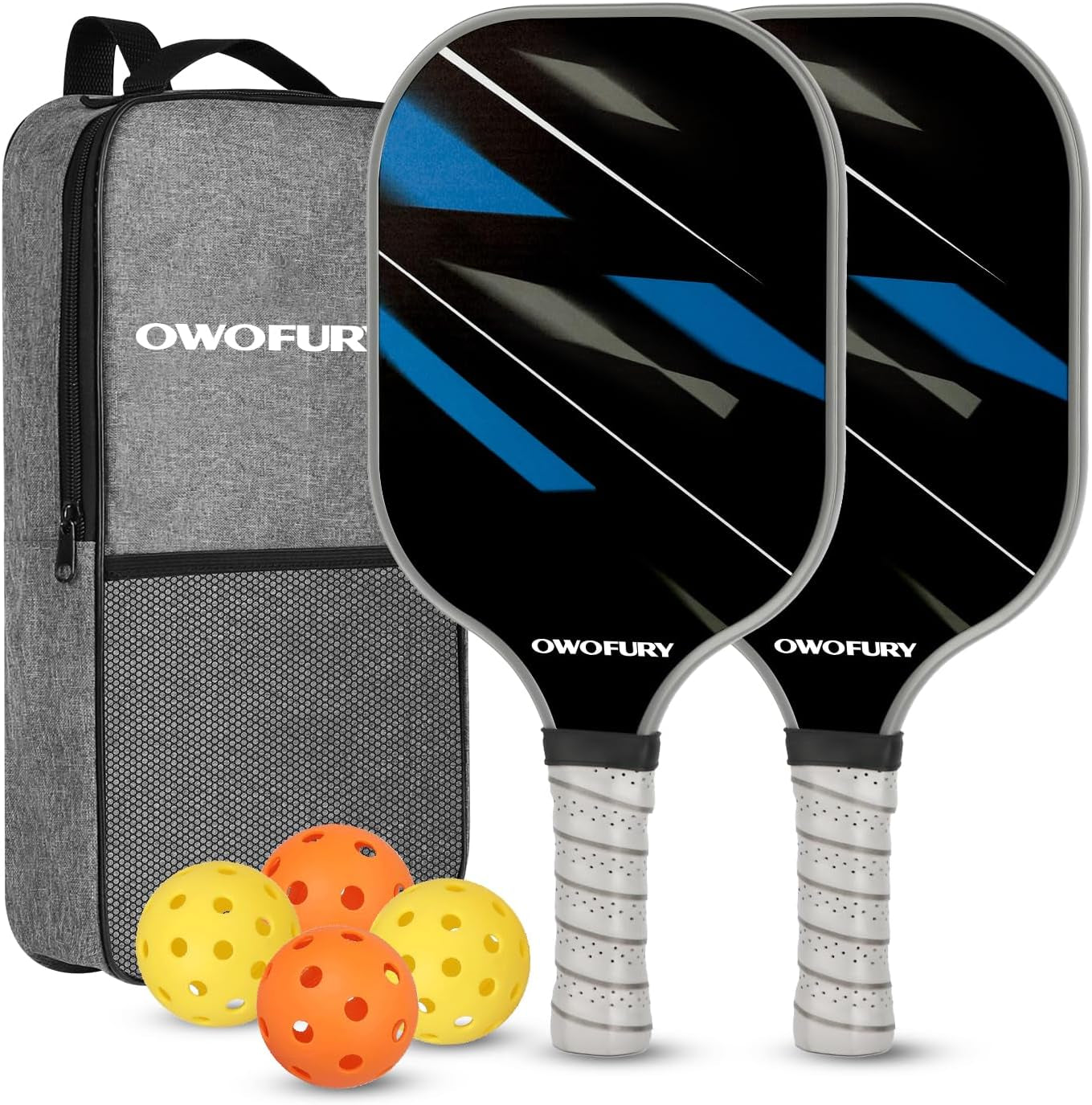 Fiberglass Pickleball Paddles Set of 2, Pickle Ball Racket Lightweight Honeycomb Core Control Paddle, with 4 Indoor Outdoor Balls and Bag for Men Women