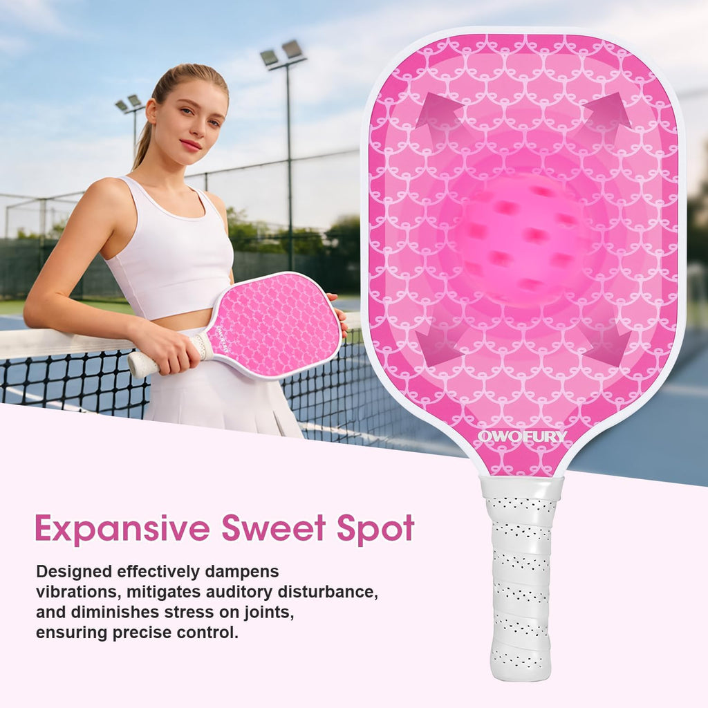 Fiberglass Pickleball Paddles Set of 2, Pickle Ball Racket Lightweight Honeycomb Core Control Paddle, with 4 Indoor Outdoor Balls and Bag for Men Women