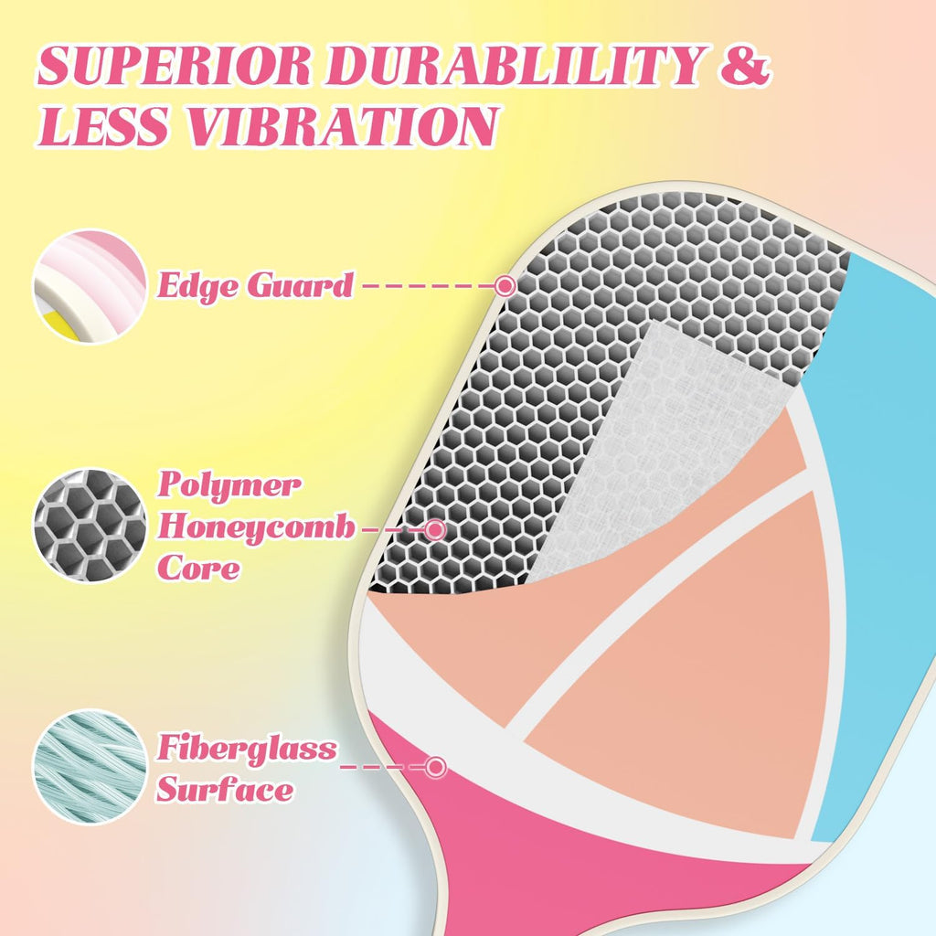 Pickleball Paddles Set of 2 - USAPA Approved Fiberglass Cute Pickleball Paddles Set for Women, Pink Pickleball Paddle with Anti-Slip Grip, 4 Pickleballs, Pickle Ball Paddle for Beginners