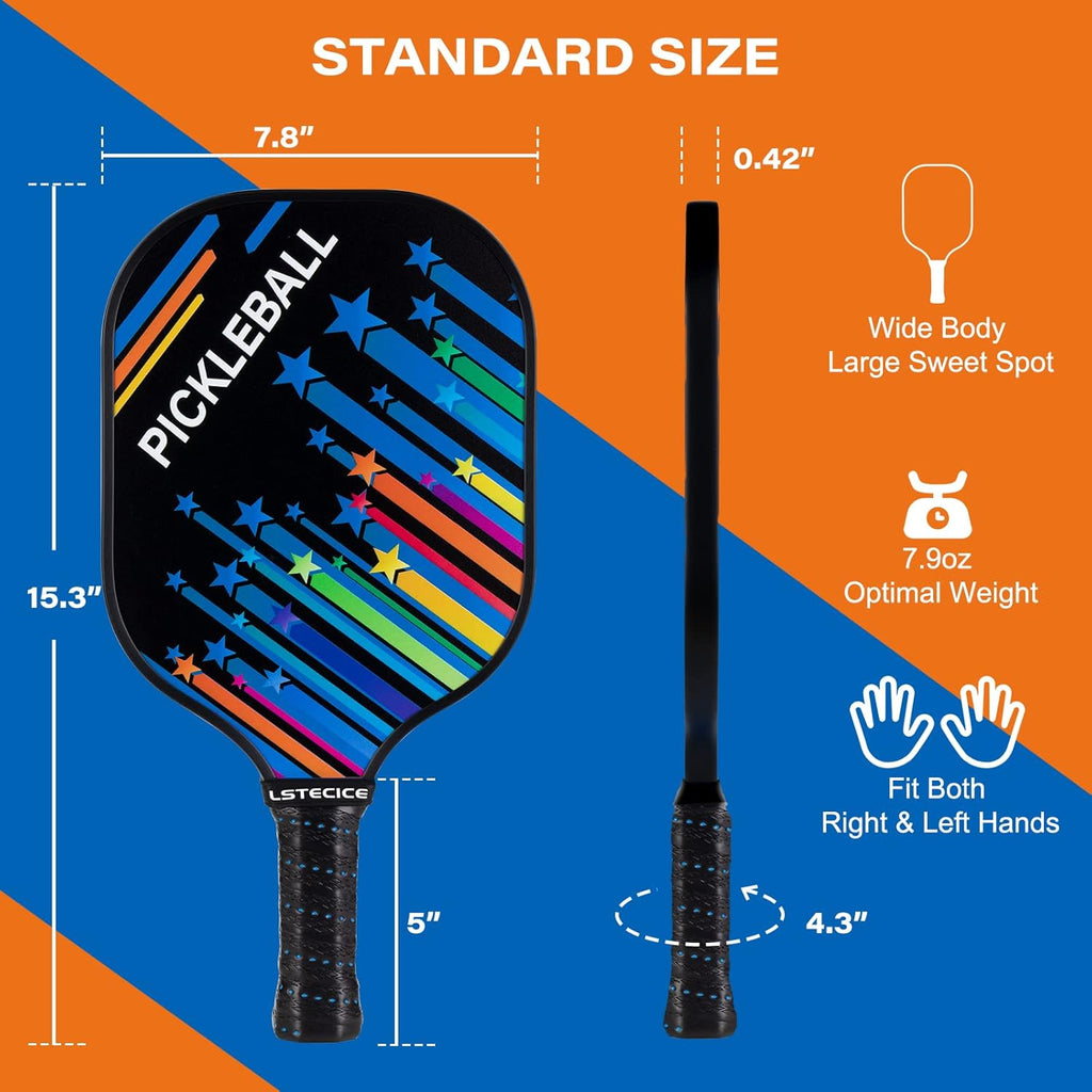 Pickleball Paddles Set of 4, Fiberglass Pickleball Paddles with Honeycomb Core, Lightweight Pickleball Set with Balls & Bag for Men, Women & Beginners