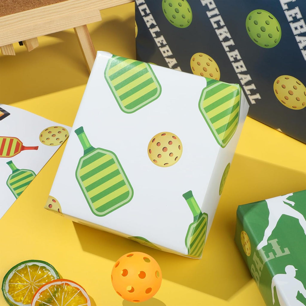 Pickleball Wrapping Paper 12 Sheets - Pickleball Gift Wrap - Sports Ball Gift Wrapping Paper - Pickleball Themed Gift Packing Paper for Pickleball Lovers, Pickleball Parties, 20"×28"