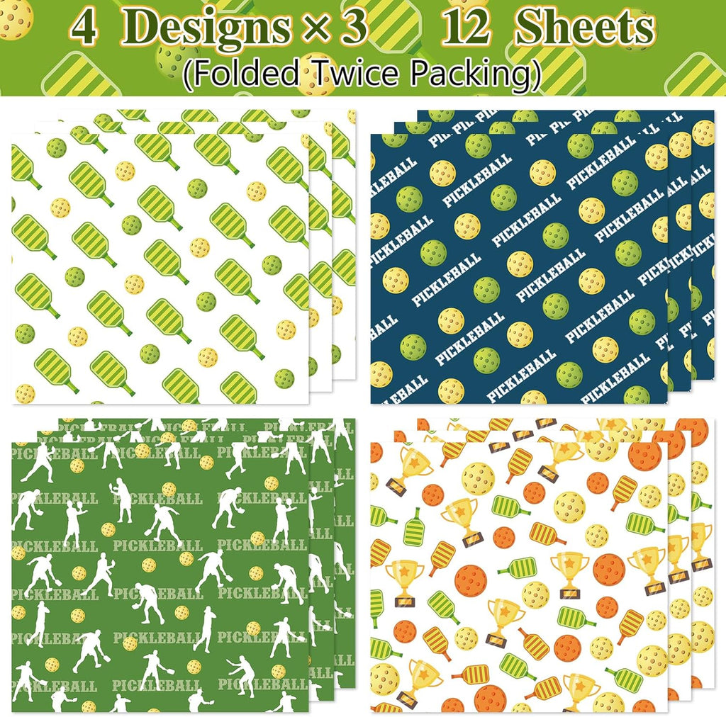 Pickleball Wrapping Paper 12 Sheets - Pickleball Gift Wrap - Sports Ball Gift Wrapping Paper - Pickleball Themed Gift Packing Paper for Pickleball Lovers, Pickleball Parties, 20"×28"
