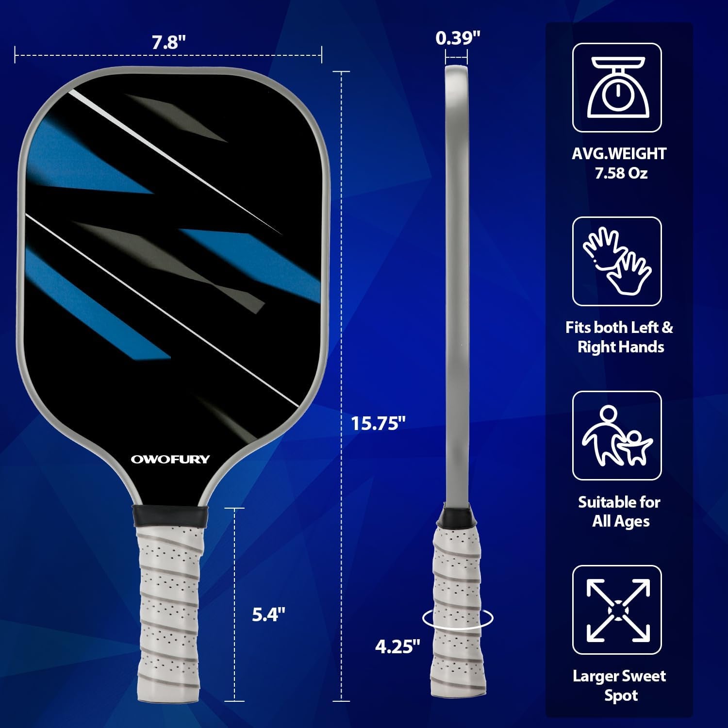 Fiberglass Pickleball Paddles Set of 2, Pickle Ball Racket Lightweight Honeycomb Core Control Paddle, with 4 Indoor Outdoor Balls and Bag for Men Women