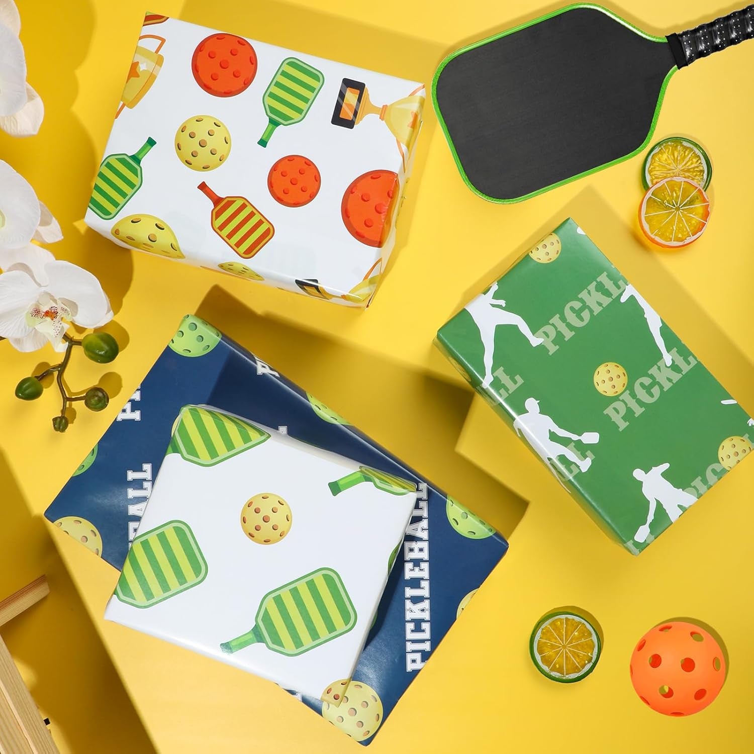 Pickleball Wrapping Paper 12 Sheets - Pickleball Gift Wrap - Sports Ball Gift Wrapping Paper - Pickleball Themed Gift Packing Paper for Pickleball Lovers, Pickleball Parties, 20"×28"
