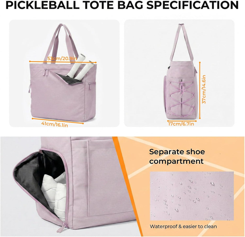 Pickleball Bag for Women Men, Large Pickleball Tote Holds 2-4 Rackets, Pickleball Bags with Shoe Compartment & Water Bottle Pocket, Pickleball Gifts, Water-Resistant & Lightweight